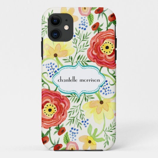 Mod Modern Floral Ranunculus Leaf Roos Bracket Case-Mate iPhone Case (Achterkant)