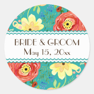 Mod Modern Floral Ranunculus Leaf Roos Bracket Ronde Sticker