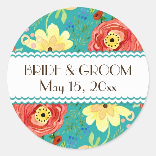 Mod Modern Floral Ranunculus Leaf Roos Bracket Ronde Sticker (Voorkant)