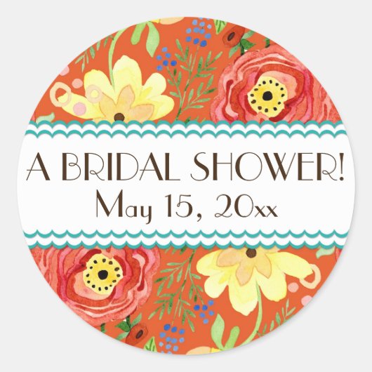 Mod Modern Floral Ranunculus Leaf Roos Bracket Ronde Sticker (Voorkant)