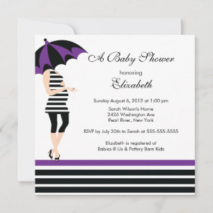 Mod Mom Baby Girl Shower Trendy Black & Purple Kaart