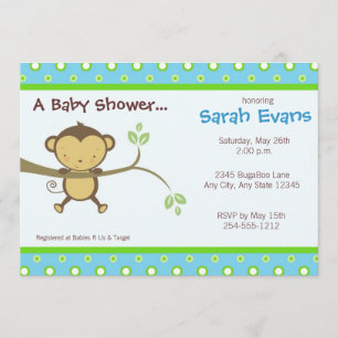 Mod Monkey Baby Shower-uitnodigingen - Blauw Kaart
