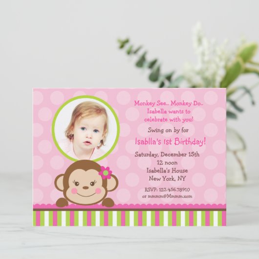 Mod Monkey Birthday Party Invitation Kaart (Staand voorkant)