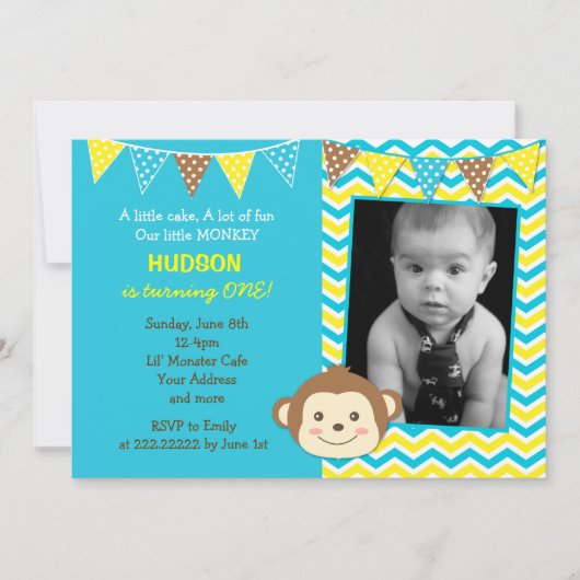 Mod Monkey Boy Photo Anniversaire Invitations (Devant)
