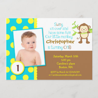Mod Monkey Foto Birthday Party Invitation Kaart