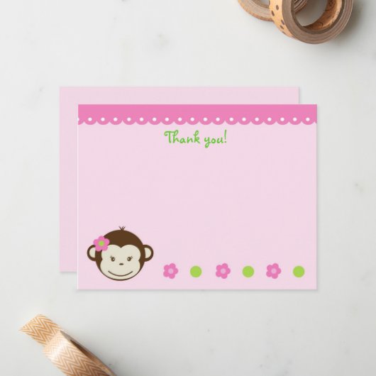 Mod Monkey Girl Blank Merci Cartes de notes (Devant/Arrière en situation)