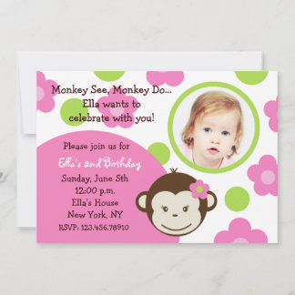 Mod Monkey Girl Photo Invitations Kaart