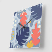 Mod Monstera Leaf Abstract Hawaiian Tropical - Bla Vierkante Klok (Hoek)