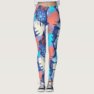 Mod Monstera Leaf Abstract Hawaiian Tropical Navy Leggings