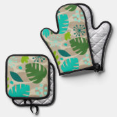 Mod Monstera Leaf Abstract Hawaiian Tropical Ovenwant & Pannenlap Set (Voorkant / Achterkant)