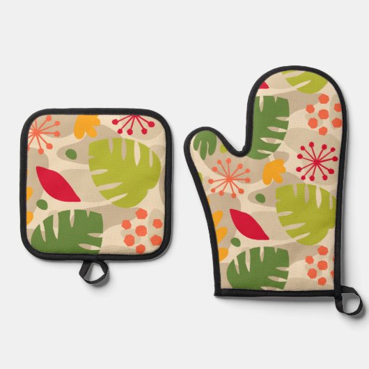 Mod Monstera Leaf Abstract Hawaiian Tropical - War Ovenwant & Pannenlap Set (Voorkant)