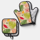 Mod Monstera Leaf Abstract Hawaiian Tropical - War Ovenwant & Pannenlap Set (Voorkant / Achterkant)