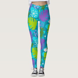 Mod Monstera Leaf Abstract Hawaiian Tropisch Blauw Leggings