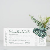 Mod Monstera Leaf Boarding Pass De datum opslaan Aankondiging (Staand voorkant)