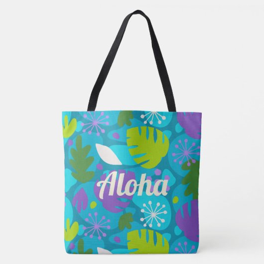 Mod Monstera Leaf Hawaiian Tropical Blauwgroen Bea Draagtas (Voorkant)