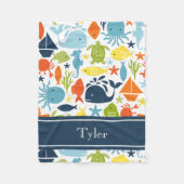 Mod Ocean Creatures, Zee dieren, nautische gewoont Fleece Deken (Voorkant)