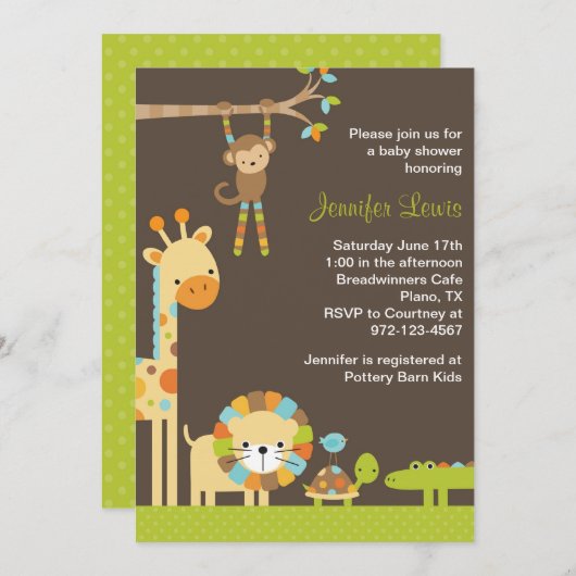 Mod Oerwoud Safari Baby shower Uitnodiging (Voorkant / Achterkant)