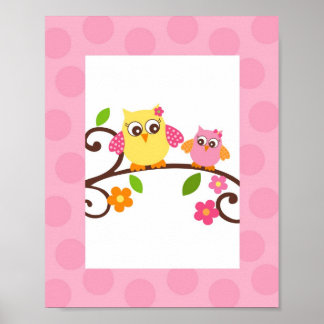 Mod Owl Flower Girls Nursery Wall Art Print