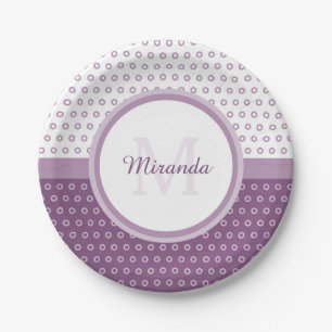 Mod Paars en White Polka Dots Monogram met naam Papieren Bordje
