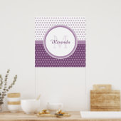 Mod Paars en White Polka Dots Monogram met naam Poster (Keuken)
