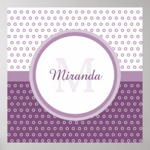 Mod Paars en White Polka Dots Monogram met naam Poster