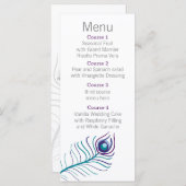 Mod paarse, blauwgroen blauwe pauw Bruiloft menu (Voorkant / Achterkant)