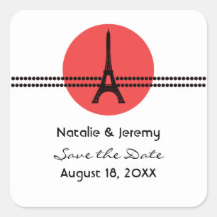 Mod Parisian Stippen Save the Date Stickers, Red Vierkante Sticker