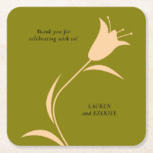 MOD PEACH & OLIJFTULP BRUILOFT VIERKANTE KARTONNEN ONDERZETTER (Voorkant)