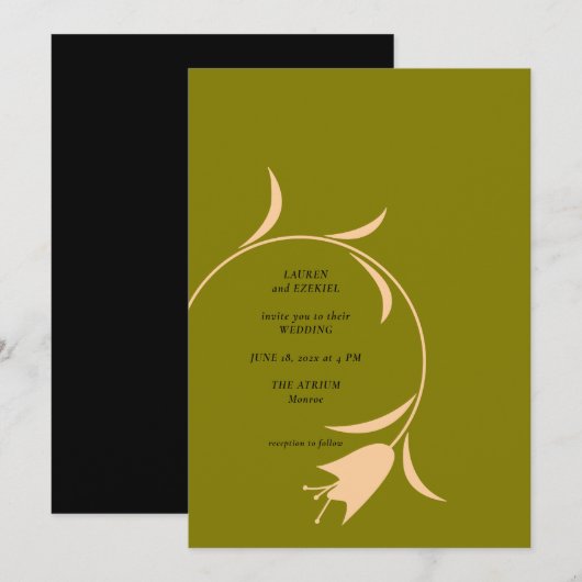 MOD PEACH & OLIVE TULIP Faire-part de mariage (Devant / Derrière)