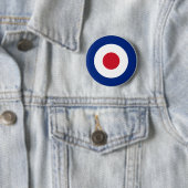 MOD Pinback Button Blue Red en White (In situ)