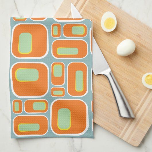 Mod Pod- in Turquoise en Oranje en wit Theedoek (Quarter Fold)