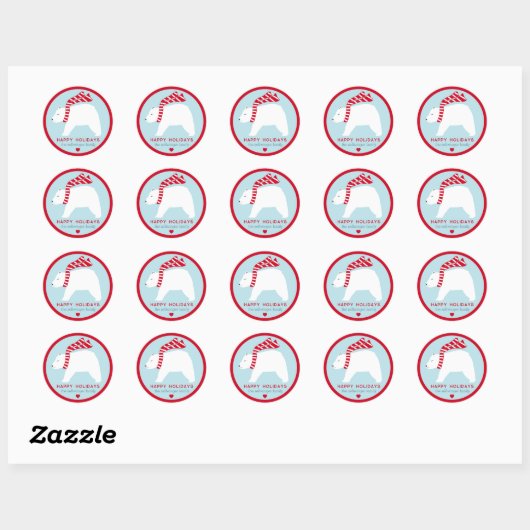 mod polar bears- ice blue- round holiday stickers (Feuille)