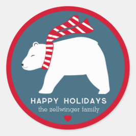mod polar bears- navy blue- round holiday stickers