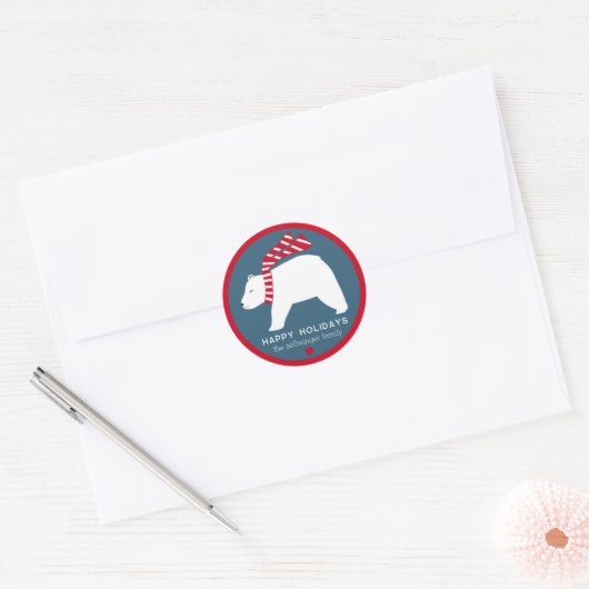 mod polar bears- navy blue- round holiday stickers (Enveloppe)