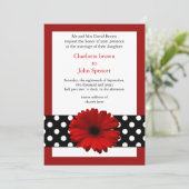 mod polka dots red gerbera daisy kaart (Staand voorkant)