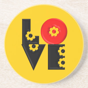 Mod Pop Puffy Floral LOVE Square Zandsteen Onderzetter