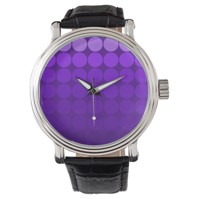 Mod Pop Stippen Lila tot Deep Paarse Gradient Circ Horloge (Voorkant)