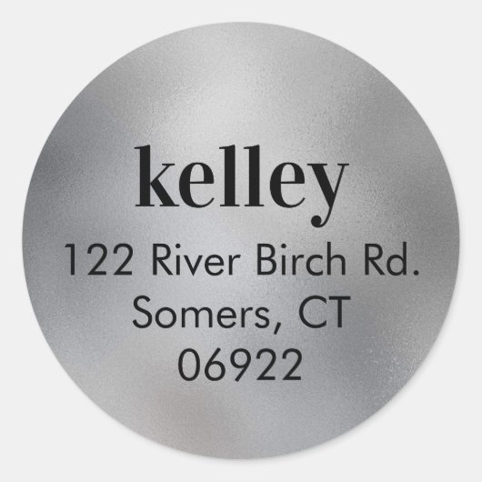 Mod Print Address Seal, Faux Silver Foil Ronde Sticker (Voorkant)