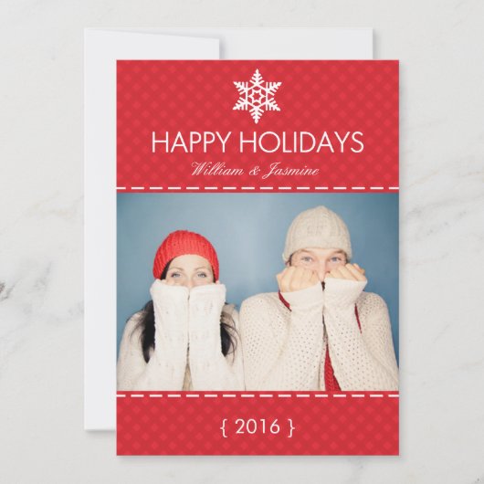 Mod Pset Red Snowflake Holiday Flat Card Feestdagenkaart (Voorkant)