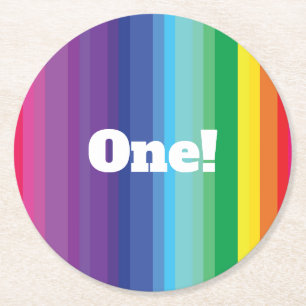 Mod regenboogkleurige 1e verjaardag ronde kartonnen onderzetter