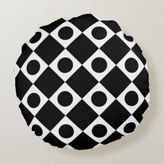 Mod Retro 60's zwart Rond Kussen (Achterkant)