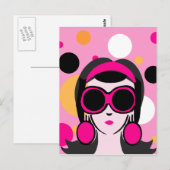 Mod Retro Girl Hot Pink Big Sunbribril Briefkaart (Voorkant / Achterkant)