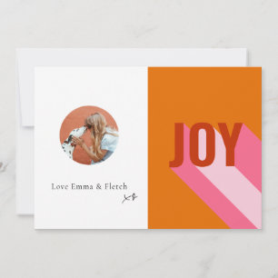 Mod Retro Helder Kleurrijk Roze Oranje Vrolijk Fot Feestdagenkaart