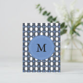 Mod Retro Monogram Blue Abstract Scarab Patroon Briefkaart (Staand voorkant)