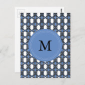 Mod Retro Monogram Blue Abstract Scarab Patroon Briefkaart (Voorkant / Achterkant)