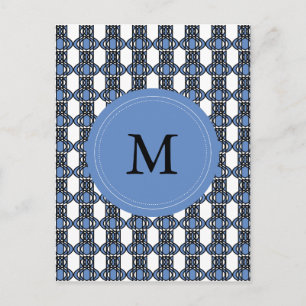 Mod Retro Monogram Blue Abstract Scarab Patroon Briefkaart