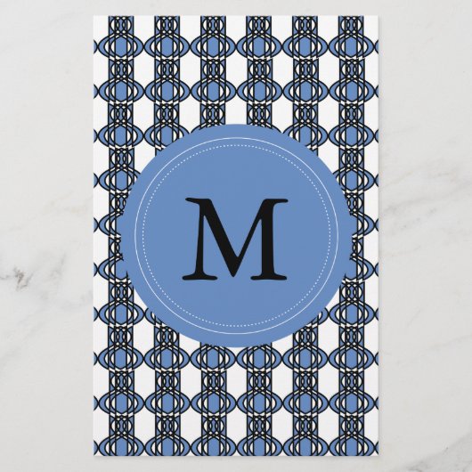 Mod Retro Monogram Blue Abstract Scarab Patroon Briefpapier (Voorkant)