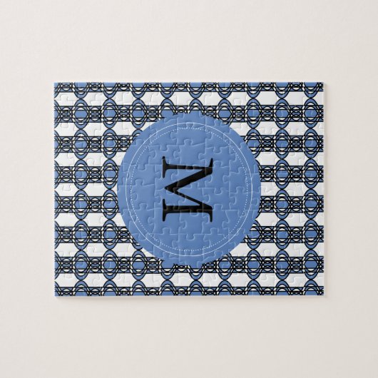 Mod Retro Monogram Blue Abstract Scarab Patroon Legpuzzel (Horizontaal)