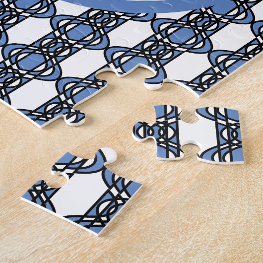 Mod Retro Monogram Blue Abstract Scarab Patroon Legpuzzel (Zijkant)