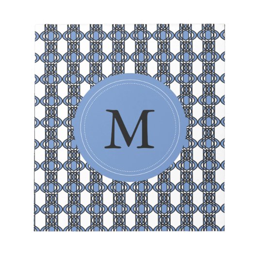 Mod Retro Monogram Blue Abstract Scarab Patroon Notitieblok (Voorkant)